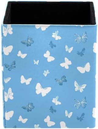 Butterflies Pen Holder for Desk Decor, Rectangular PVC Leather Pencil Cup for Desk Pen Organizer, Makeup Brush Holder for School, Home, Office