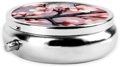ZhongGuo Cherry Blossom Tree Branch Printed Pill Organizer,Round Travel Pill Organizer Mini Medicine Pill Box for Purse Iron Plating