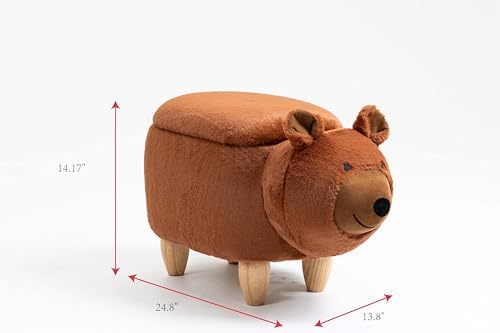 Home 2 Office Bear Ottoman for Kids' Bedroom, Playroom, Nursery, and Living Room, Animal Ottoman with Storage, Footstool for Kids, Brown Bear