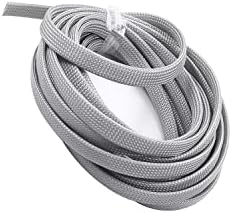 Bettomshin 1Pc 16.4Ft(5m) Cable Management Sleeve, 3/8"(10mm) Width PET Grey Cord Protector, Wire Loom Tube Insulated Split Sleeving for USB Cable Power Cord Organizer Video Cable Hider