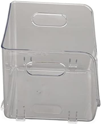 Transparent Stackable Storage Container with Double Handles Small PET Organizer for Office Bedroom Living Room Green (Small Size Transparent White)