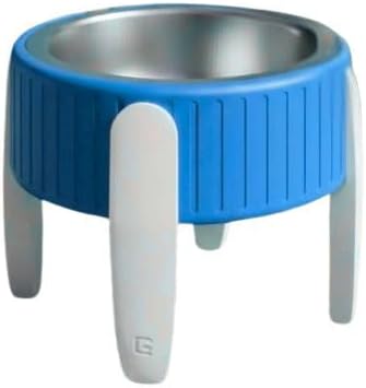 Pet Station Elevated Dog Bowl Stand for 6.8 in. Bowls - 3D Printed Dog Feeder - Adjustable Height Legs and Magnetic Fridge Mount Feeding Station - Made in USA (Blue, Bowl + Full Combo)