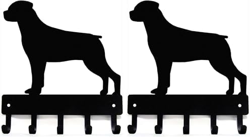 Rottweiler Key Holder for Wall - Small 6 inch Wide with 5 Hooks - Made in USA (Pack of 2)