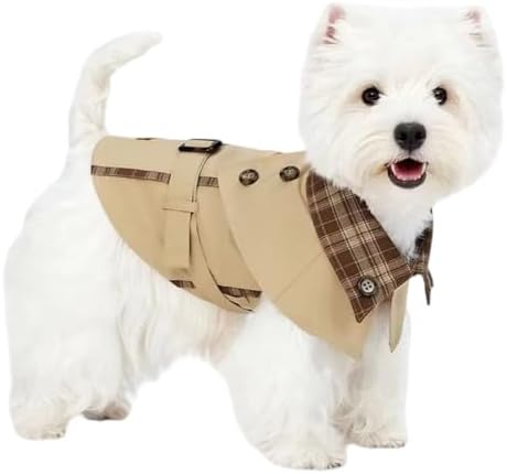 Stylish Cat & Dog Trench Coat, Lightweight British Plaid Pet Jacket, Breathable Spring Autumn Puppy Clothes, Fancy Detective Costume for Small Dogs & Cats, Sun Protection Outfit(L)