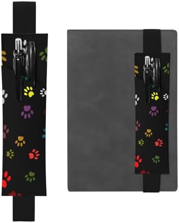 Leather Pen Holder Bookmark for Notebook Deco,Colorful Pet Paw Print Book Mark Elastic Pen Pouch Organizer