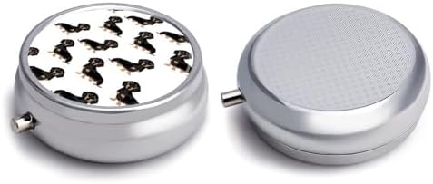 Dachshund Weiner Pet Dogs Pill Organizer with Mirror 3 Compartments Waterproof Pill Case for Purse Pocket Non-Slip Grip Travel Medicine Organizer Container Box for Vitamin Fish Oil Supplement