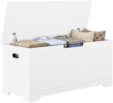 Wooden Storage Chest,30/40 Inch Storage Trunk w/2 Safety Hinges, Storage Bench, Modern Lift Top Chest Box Organizer (White, 40 Lx 15.7 W x19 H Inch)