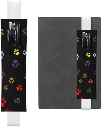 Leather Pen Holder Bookmark for Notebook Deco,Colorful Pet Paw Print Book Mark Elastic Pen Pouch Organizer