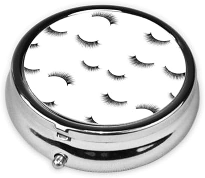 Purse Pill Case, Compact Round Holder for Vitamins, Travel Organizer Pocket Friendly, Moisture Proof Design for Women, Black Eyelash White