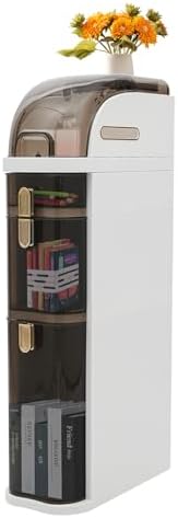 Narrow Slim Storage Cart Bathroom Floor Cabinet with 4 Wheels Bathroom Slim Plastic Storage Cabinet with Clear Drawers & Toilet Paper Holder for Small Spaces Kitchen Laundry (3 Drawers)