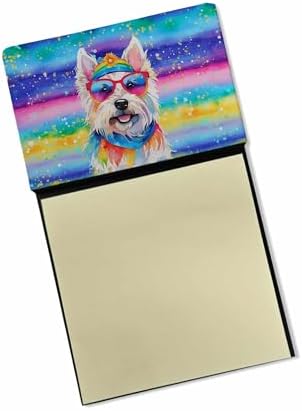 Caroline's Treasures Westie Hippie Dawg Sticky Note Holder Refillable Dispenser Self-Sticky Note Pads, Memo Pads Blank Desk Accessories