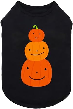 Fitwarm Thanksgiving Triple Pumpkins Dog Shirt, Fall Dog Clothes for Small Dogs Boy Girl, Funny Doggy Tshirt, Pet Outfit, Black, Orange, XS