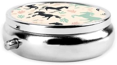 Pill Box 3 Compartment Medicine Pill Case for Pocket or Purse Mini Metal Pillcase Cute Horse Pill Holder Vitamin Organizer Portable Travel Pills Container to Hold Supplements Vitamins