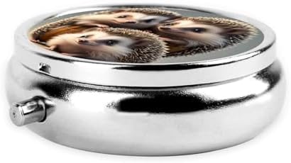 ZhongGuo Cute Little Hedgehogs Printed Pill Organizer,Round Travel Pill Organizer Mini Medicine Pill Box for Purse Iron Plating
