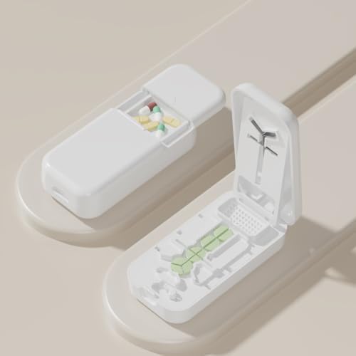 3-in-1 Pill Cutter 1/4 1/3 1/2 with Pill Storage Case, Stainless Steel Blade Cuts Pills Ideal for Cutting Vitamins and Pills (White)