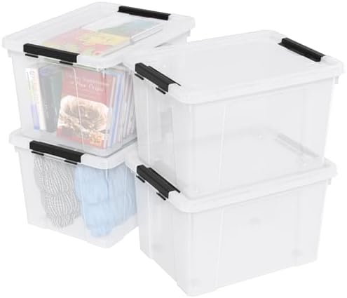 50 Quart Large Storage Box, Clear Storage Bin with Wheels, 4-Pack