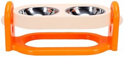 Pssopp Cat Feeding Station Adjustable Elevated Cat Bowl, Anti Vomiting Slanted Tilted Double Bowls Design Food and Water Dispenser Stand for Indoor Pets Supplies (Orange)