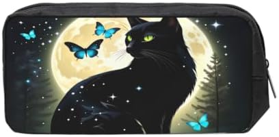Black Cat And Butterfly Large Pencil Case, Durable Pen Bag Zipper Organizer Pouch for Office Travel for Women Men