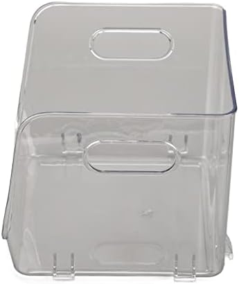 Transparent Stackable Storage Container with Double Handles Small PET Organizer for Office Bedroom Living Room Green (Small Size Transparent White)