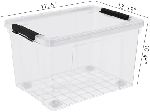 32 Quart Clear Plastic Latch Storage Bins with Wheels, 4 Pack