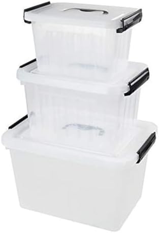 Farmoon 3 Packs Clear Lidded Storage Bin, Storage Container Box with Handle