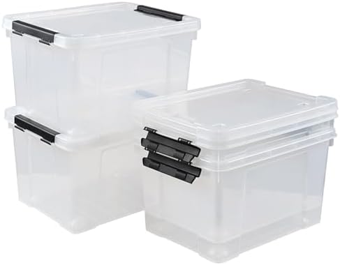 4-Pack 24 Quart Storage Box, Clear Plastic Storage Bin with Wheels