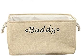 Dog Toy Storage Basket Bin with Personalized Pet's Name - Collapsible Rectangular Storage Box Chest Organizer for Dog Toys,Dog Coats,Dog Clothing,Dog Apparel & Accessories (Beige, L)