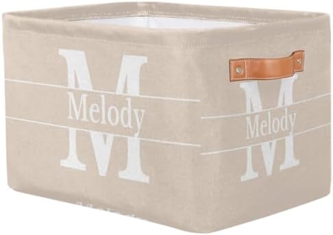 Custom Name Storage Bin, Beige with White Initial Letter Print