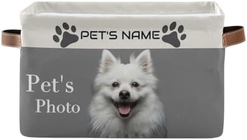 Personalized Dog Storage Basket with Handles, Customized Pet's Name and Photo Collapsible Storage Boxes Organizer Bag for Coats, Blankets, Clothes, 1PC