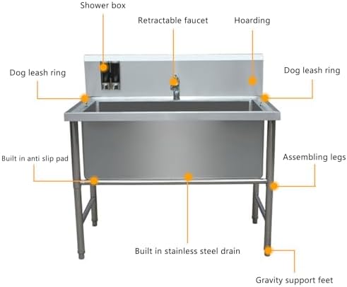 Dog Grooming Tub - Stainless Steel Pet Washing Station for Large Dogs, 40in Bath Shower Sink for Home Use, Professional Grooming Setup,C-A
