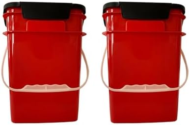 House Naturals 4 Gallon Square Food Grade Plastic Bucket with Lid, Made in USA (Pack of 2) BPA Free (Red)