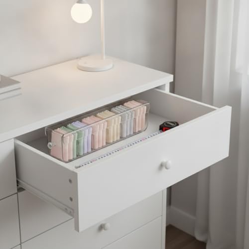 Clear PET Plastic Drawer Organizer with Dividers for Socks & Accessories, 14.6 x 3.0 x 3.6 Inches