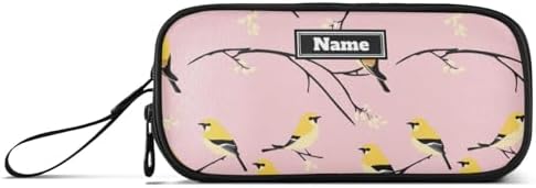 KLL Custom Large Capacity Pencil Bags Student Bag With Compartment Travel Multifunctional Sweet Goldfinch Birds Blush