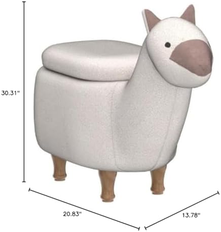 Home 2 Office Llama Ottoman with Storage for Bedroom, Playroom, Nursery or Recreation Room Decor, Soft Animal-Shaped Ottoman with Wooden Legs