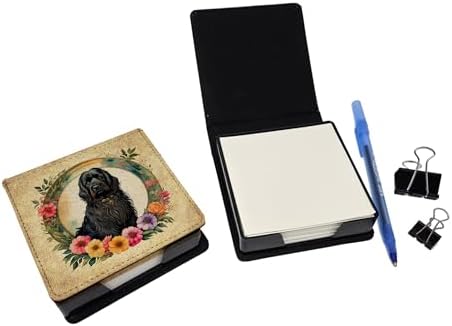 Caroline's Treasures Briard and Flowers PU Leather Note Paper Holder with Artist-Designed Cover, Desk Accessory, Office Gift