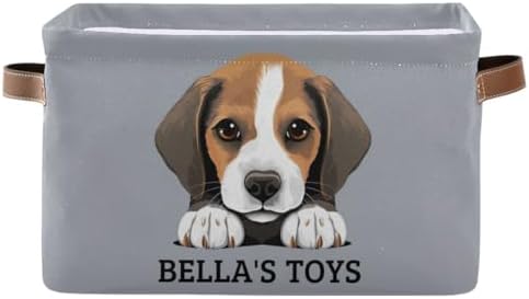 Personalized Dog Storage Basket with Handles, Beagle Puppy Customized Pet's Name Collapsible Storage Boxes Organizer Bag for Coats, Blankets, Clothes, 1PC