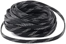 Jutagoss PET Expandable Braided Cable Sleeve, 32.8ft - 3/8 inch Black Silver Cable Management Sleeve, Wire Loom Tube Cord Protector for USB Cable, Power Cord, Audio Video and More, 1Pc