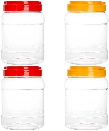 Lyellfe 4 Pack Clear Plastic Jars, Half Gallon Wide Mouth Storage Container | Leak-proof Empty Plastic Jar for Flour, Dry Goods, Cookies, Candy, Airtight Food Storage, BPA Free