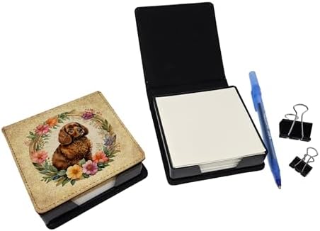 Caroline's Treasures American Water Spaniel and Flowers PU Leather Note Paper Holder with Artist-Designed Cover, Desk Accessory, Office Gift
