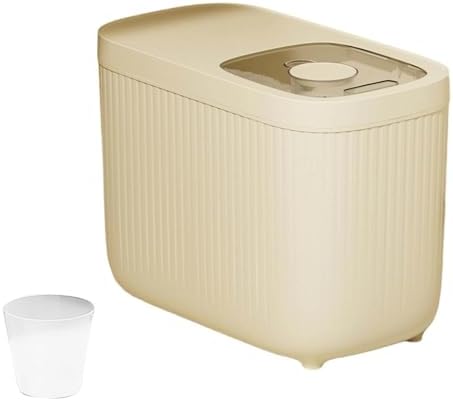 Airtight Rice Storage Container, Dry Food Dispenser with Transparent Sealed Lid for Kitchen Pantry Organization for Storing Rice, Cereal, Flour, Pet Food and Other Dry Ingredients (Beige, L)