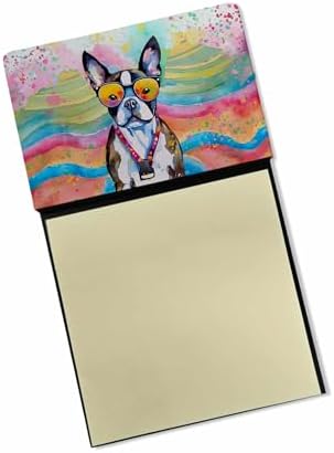 Caroline's Treasures Boston Terrier Hippie Dawg Sticky Note Holder Refillable Dispenser Self-Sticky Note Pads, Memo Pads Blank Desk Accessories