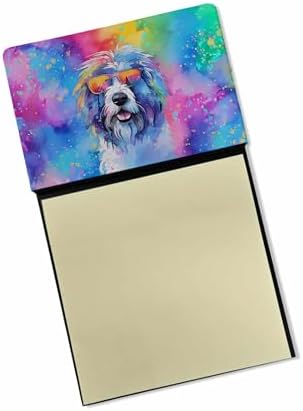 Caroline's Treasures Old English Sheepdog Hippie Dawg Sticky Note Holder Refillable Dispenser Self-Sticky Note Pads, Memo Pads Blank Desk Accessories