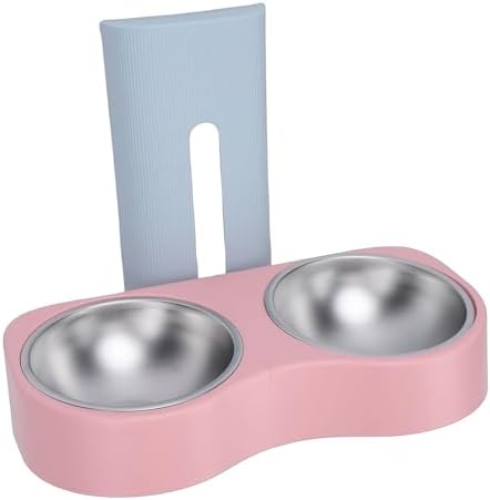 Wall Mounted Dog Bowls, Raised Cat Double Stainless Steel Bowl, Elevated Food and Water Bowls Kitten Feeding Dish Pet Feeder Station for Small Pets (Blue Pink)