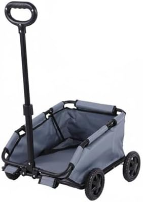 Folding Travel Cart Pet Carrier Cart Utility Wagon with V Shape Opening Internal Buckles Smooth Movement for Light Carrying and Suitable for Walking Pet Supplies Vacation, Gray