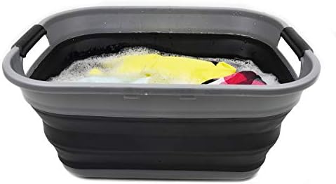 SAMMART 17.5L (4.6 Gallon) Collapsible/Foldable/Pop Up/Portable Washing Tub/Storage Basket, Water Capacity 13.5L/3.5 Gallon (2, Grey/Black (Set of 2))