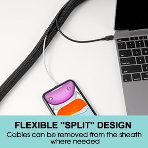 AGPTEK Cable Sleeve, 20ft - 1 inch Cable Management Cord Hider, Black | Desk Cord Cover Organizer Wire Hider for Office Computer TV Wire Loom Tubing Pet-Proof Cord Protector from Cat Dog Chewing