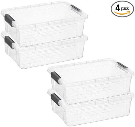 Superio 13.7 Quart Clear Plastic Storage Bin with Lid, Stackable Organizer Box, BPA-Free Storage Container for Home, Garage, School & Office, 4 Pack
