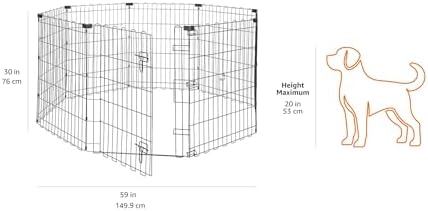Amazon Basics Portable Foldable Octagonal Metal Exercise Dog Playpen, Indoor/Outdoor Pet Fence with Single Door, 8 Panels, Small, 30 Inches, Black