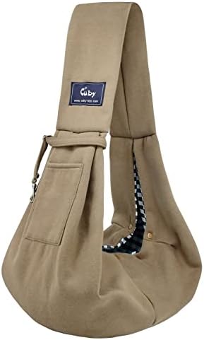 CUBY Dog and Cat Sling Carrier - Hands Free Reversible Pet Papoose Bag - Soft Pouch and Tote Design - Suitable for Puppy, Small Dogs Cats Outdoor Travel(Khaki, Unadjustable Strap)