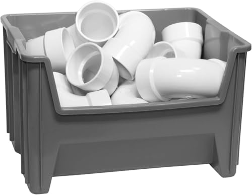 Akro-Mils Stak-N-Store Stackable Storage Bins, 15"x20"x12-1/2, Grey, 3-Pk